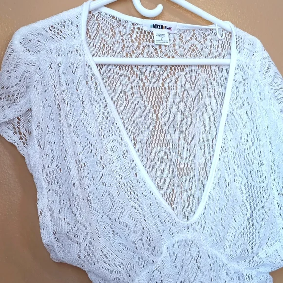 Miken white lace bathing suit cover-ups Sz large, womens Beachwear Boho Beach - Picture 3 of 8